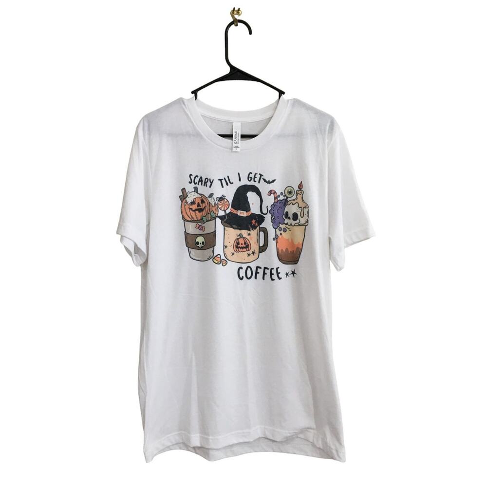 Scary Without Coffee Unisex Graphic T-shirt, Halloween Shirt, Size L